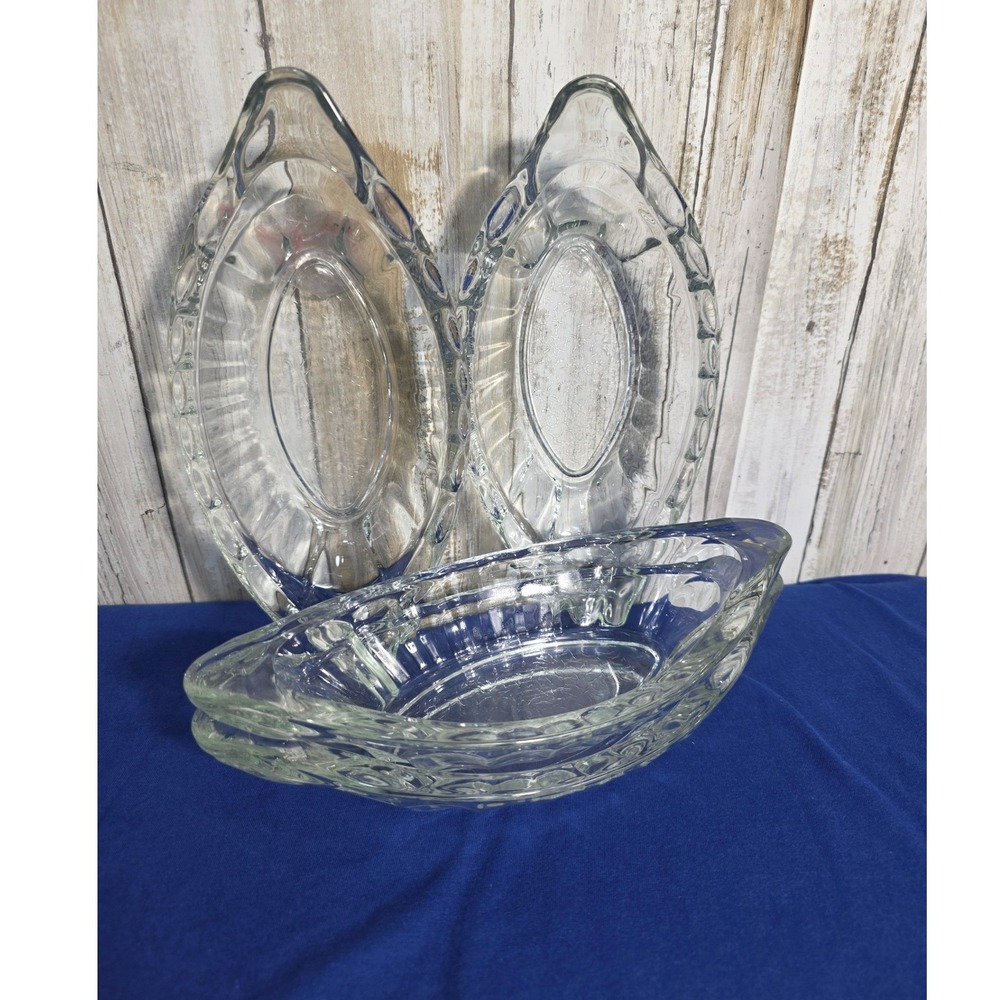 Vintage Clear Pressed Glass Banana Split Boat Ice Cream Sundae Dishes Set of 4 - Picture 13 of 13